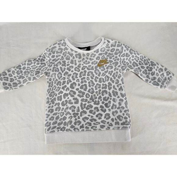NIKE Baby Girls White w/ Gray Cheetah Print Sweatshirt - Size 12M - Picture 4 of 7